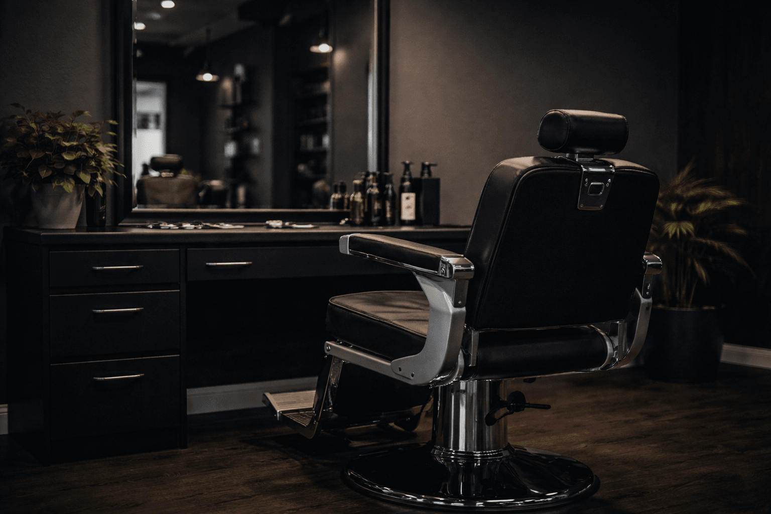 Sillón de barbero moderno con estación de trabajo